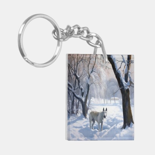 Bull Terrier Laat het sneeuwen Kerstmis Sleutelhanger (Voorkant Links)