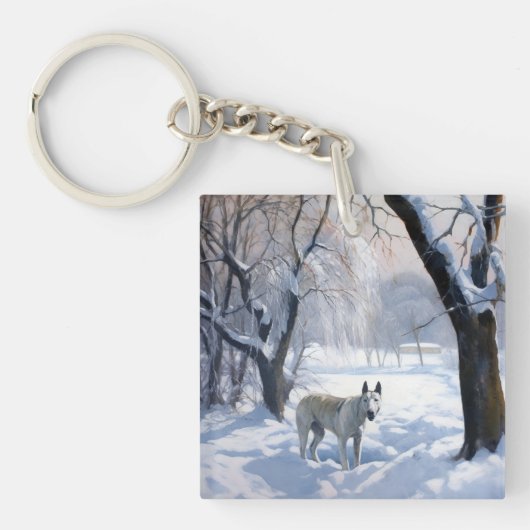 Bull Terrier Laat het sneeuwen Kerstmis Sleutelhanger (Voorkant)