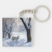 Bull Terrier Laat het sneeuwen Kerstmis Sleutelhanger (Achterkant)