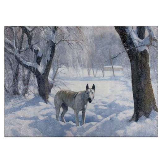 Bull Terrier Laat het sneeuwen Kerstmis Snijplank (Voorkant)