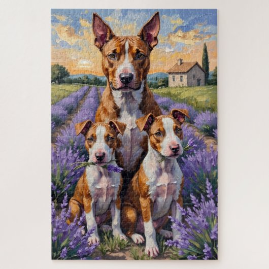 Bull Terrier Lavendelveld Kunst Legpuzzel (Verticaal)