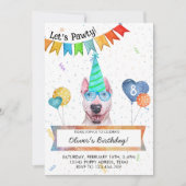 Bull Terrier Lets Pawty Dog Birthday Party Kaart (Voorkant)
