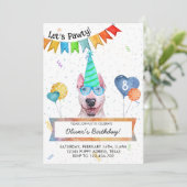 Bull Terrier Lets Pawty Dog Birthday Party Kaart (Staand voorkant)