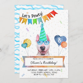 Bull Terrier Lets Pawty Dog Birthday Party Kaart