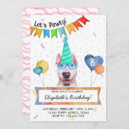 Bull Terrier Lets Pawty Dog Birthday Party Kaart