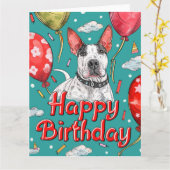 Bull Terrier met Ballonnen Kaart (Gele Bloem)