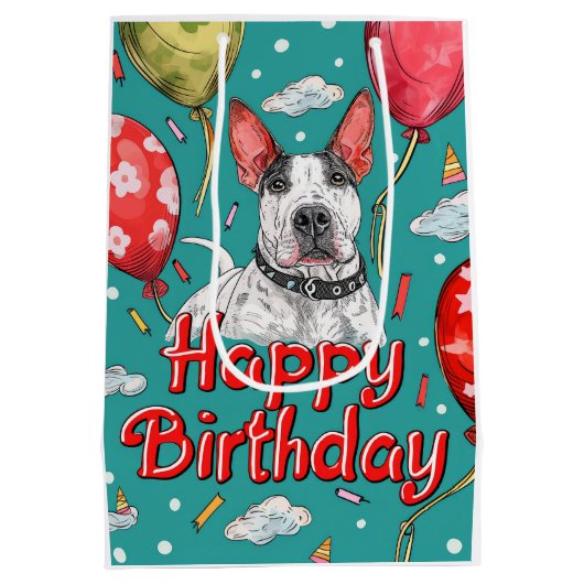 Bull Terrier met ballonnen Medium Cadeauzakje (Achterkant)