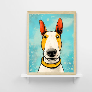 Bull Terrier met Gele Kraag Kleurrijke Hond Poster