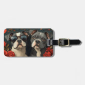 Bull Terrier met hart Rozen Valentijnsdag Bagagelabel (Voorkant horizontaal)