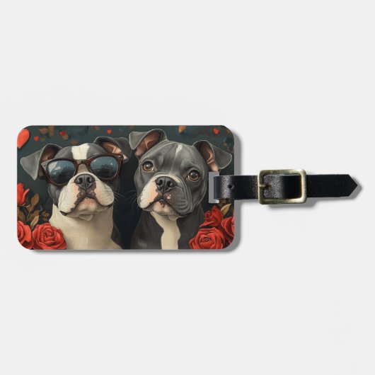 Bull Terrier met hart Rozen Valentijnsdag Bagagelabel (Voorkant horizontaal)