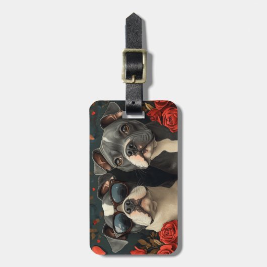 Bull Terrier met hart Rozen Valentijnsdag Bagagelabel (Voorkant verticaal)