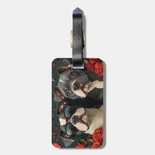 Bull Terrier met hart Rozen Valentijnsdag Bagagelabel (Achterkant verticaal)