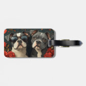 Bull Terrier met hart Rozen Valentijnsdag Bagagelabel (Achterkant horizontaal)