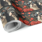 Bull Terrier met hart Rozen Valentijnsdag Cadeaupapier (Rol Hoek)
