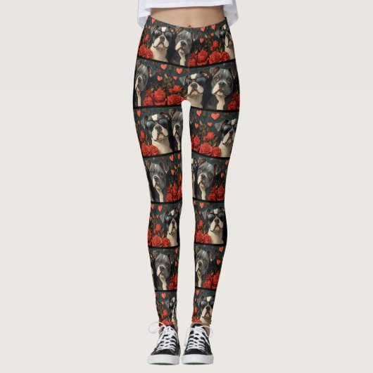 Bull Terrier Met Hartrozen Valentijnsdag Leggings (Voorkant)