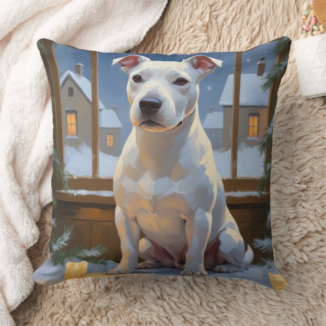 Bull Terrier met Kerstverlichting Vakantie Kussen (Deken)