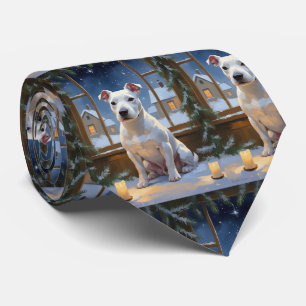 Bull Terrier met Kerstverlichting Vakantie Stropdas