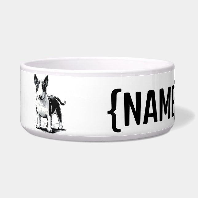 Bull Terrier met NAAM Bowls Voerbakje (Voorkant)