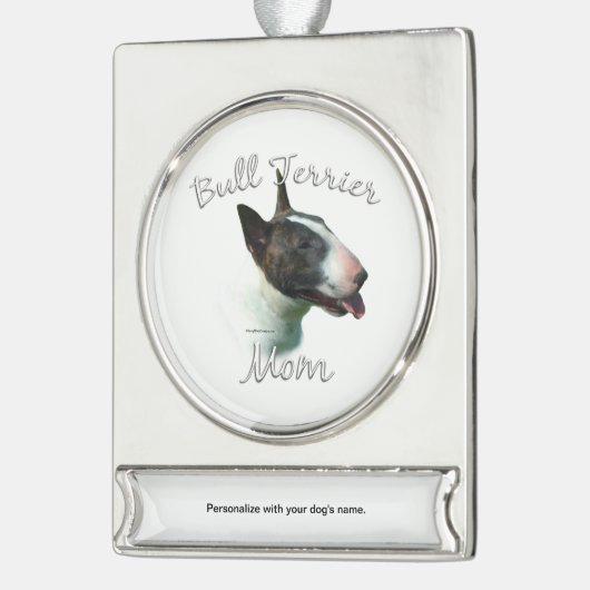 Bull Terrier Moeder 2 Verzilverd Banner Ornament (Links)