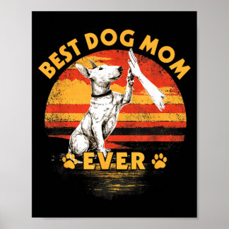 Bull Terrier Moeder Retro Zonsondergang Grappige H Poster