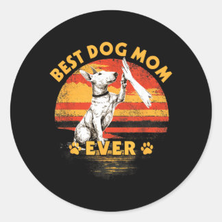 Bull Terrier Moeder Retro Zonsondergang Grappige H Ronde Sticker