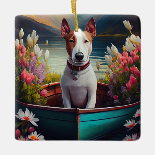 Bull Terrier op een peddel: Een Schilderachtig avo Keramisch Ornament (Voorkant)