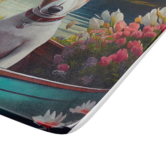 Bull Terrier op een peddel: Een Schilderachtig avo Snijplank (Hoek)