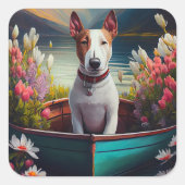 Bull Terrier op een peddel: Een Schilderachtig avo Vierkante Sticker (Voorkant)