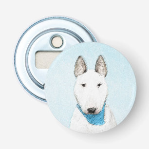 Bull Terrier Painting - Cute Original Dog Art Button Flesopener