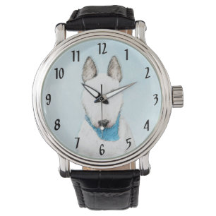 Bull Terrier Painting - Cute Original Dog Art Horloge