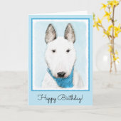 Bull Terrier Painting - Cute Original Dog Art Kaart (Gele Bloem)