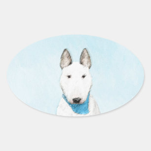 Bull Terrier Painting - Cute Original Dog Art Ovale Sticker