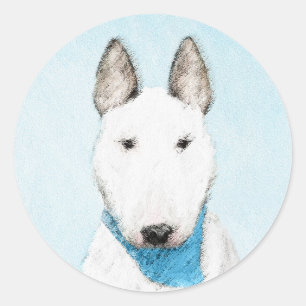 Bull Terrier Painting - Cute Original Dog Art Ronde Sticker