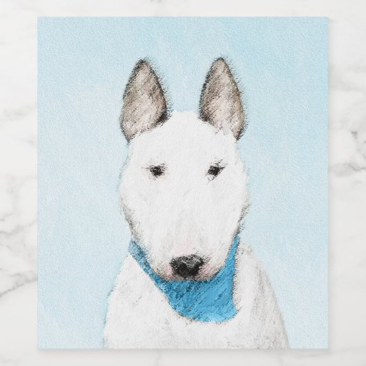 Bull Terrier Painting - Cute Original Dog Art Wijn Etiket (Enkel label)