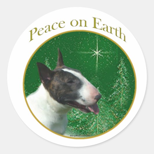 Bull Terrier Peace Ronde Sticker (Voorkant)