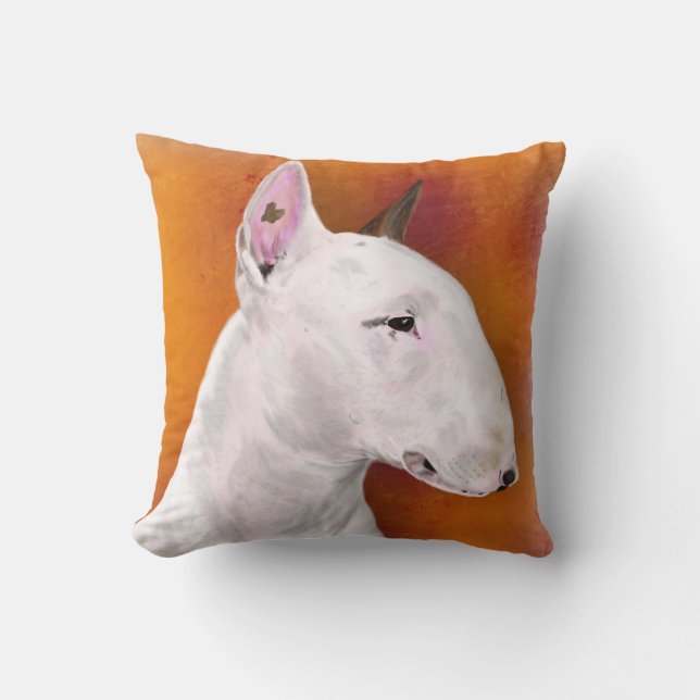 Bull Terrier Pillow over Oranje achtergrond Kussen (Voorkant)