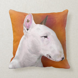 Bull Terrier Pillow over Oranje achtergrond Kussen