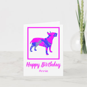 Bull Terrier Pink Dog Silhouette Funny Birthday Kaart
