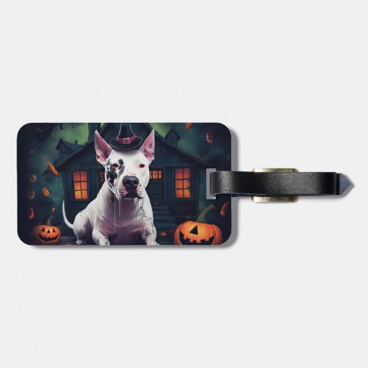 Bull Terrier pompoenen Halloween eng Bagagelabel (Achterkant horizontaal)