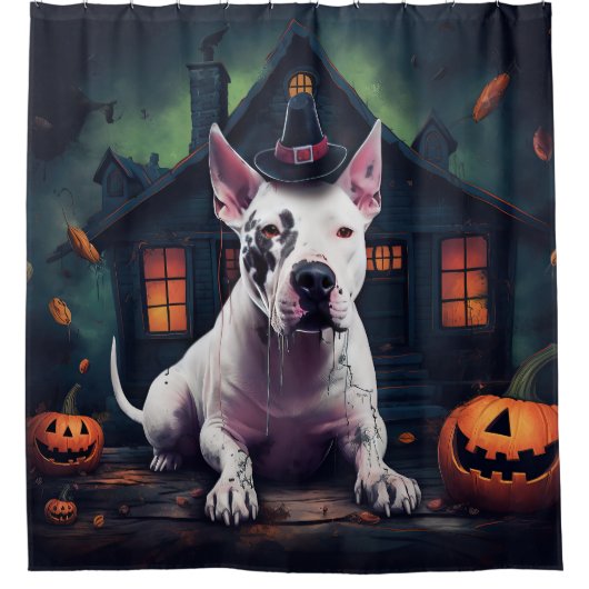 Bull Terrier pompoenen Halloween eng Douchegordijn (Voorkant)