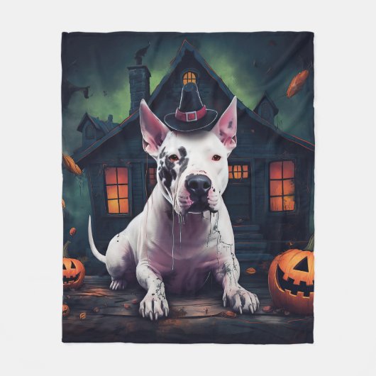 Bull Terrier pompoenen Halloween eng Fleece Deken (Voorkant)