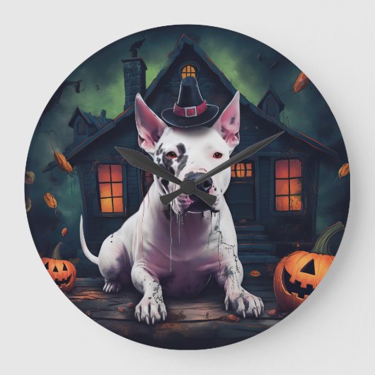 Bull Terrier pompoenen Halloween eng Grote Klok (Voorkant)