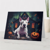 Bull Terrier pompoenen Halloween eng Kaart (Voorkant)