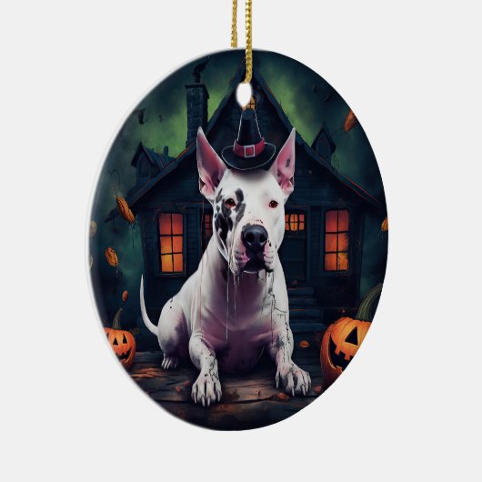 Bull Terrier pompoenen Halloween eng Keramisch Ornament (Rechts)