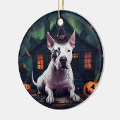 Bull Terrier pompoenen Halloween eng Keramisch Ornament (Links)