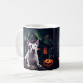 Bull Terrier pompoenen Halloween eng Koffiemok (Voorkant links)