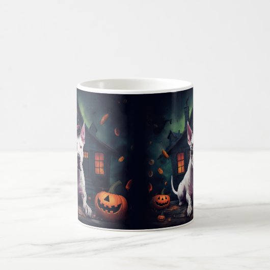 Bull Terrier pompoenen Halloween eng Koffiemok (Center)