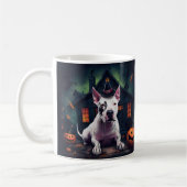 Bull Terrier pompoenen Halloween eng Koffiemok (Links)