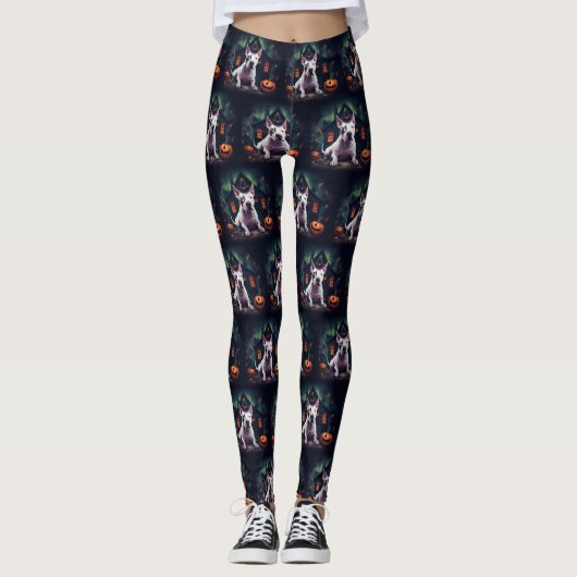 Bull Terrier pompoenen Halloween eng Leggings (Voorkant)