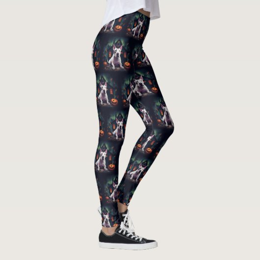 Bull Terrier pompoenen Halloween eng Leggings (Rechts)